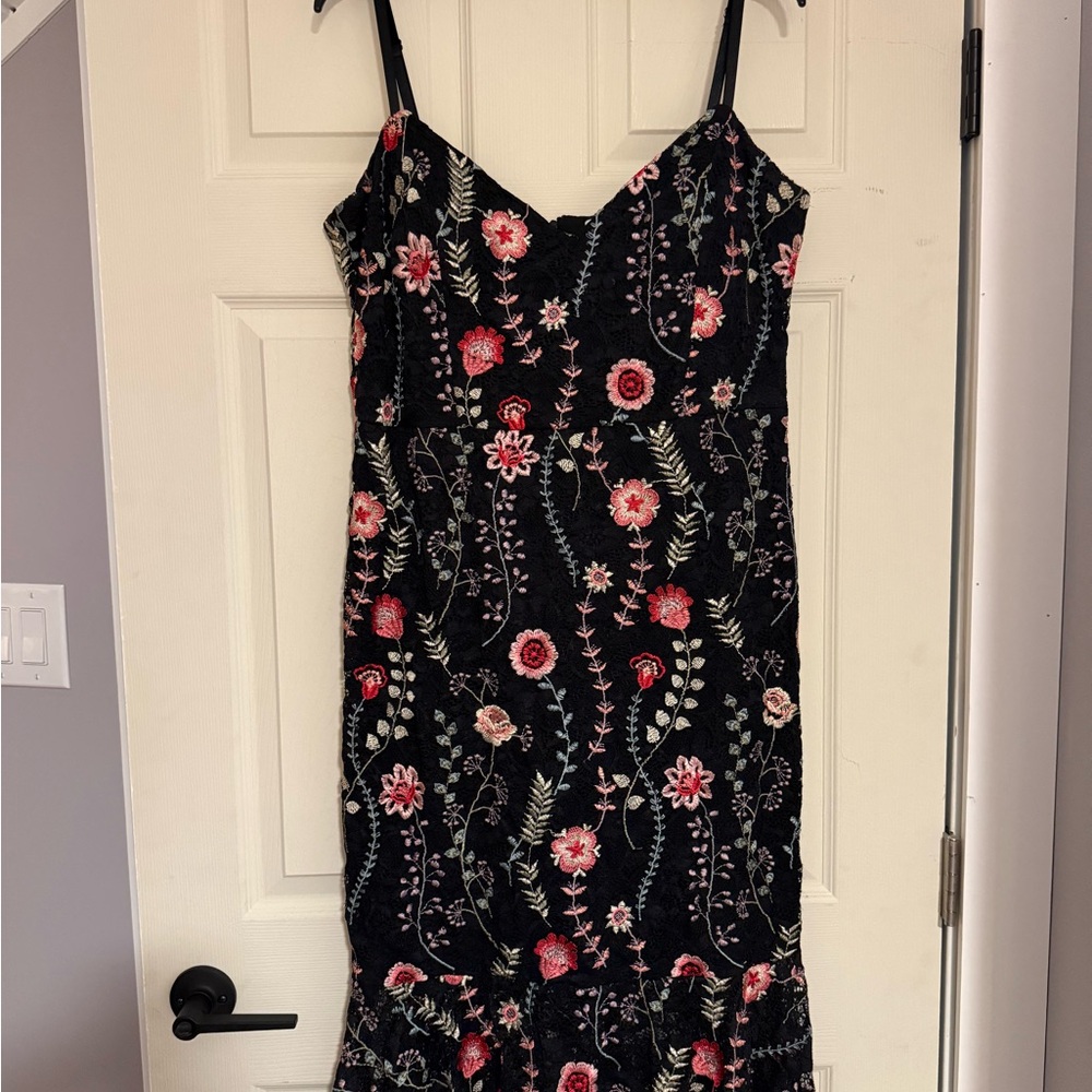 SIENA Black Dress w/ Pink Floral Details